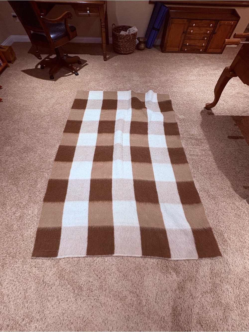 Van Wyk Holland Health Vintage Brown Cream 100% Wool Blanket 56 x 83”